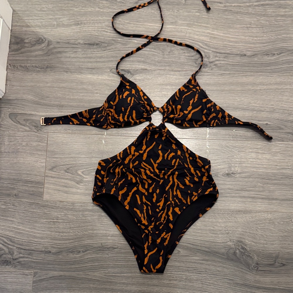 Shade & Shore Black and Rust Animal-Print One-Piece